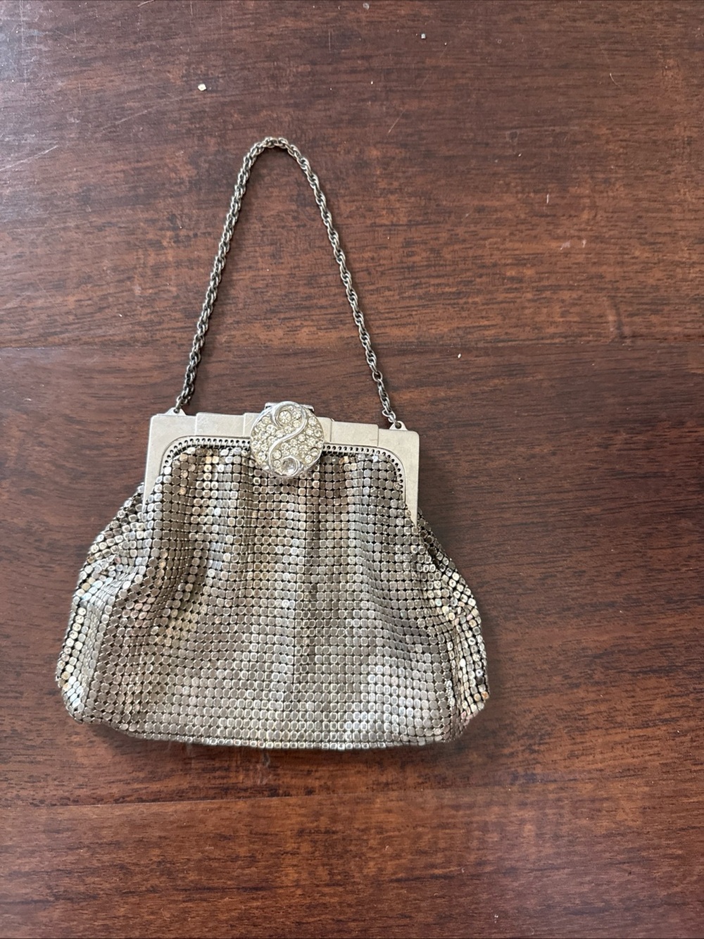 Vintage Whiting & Davis Silver Mesh Evening Bag with Crystal-Embellished Clasp
